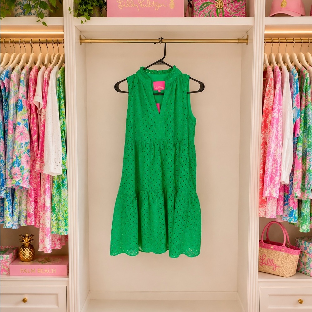 ❌ SOLD. Lilly Pulitzer Novella Agave Green Eyelet Sleeveless Dress XL NWT